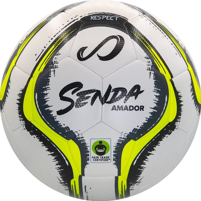 SENDA Amador Training Soccer Ball, Fair Trade Certified, White/Yellow, Size 5 (Ages 13 & Up) - Image 1
